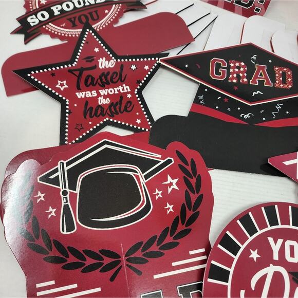 Graduation 12 pc Table Toppers Guys Girls Red Black Grad Party Decoration New - Picture 7 of 8